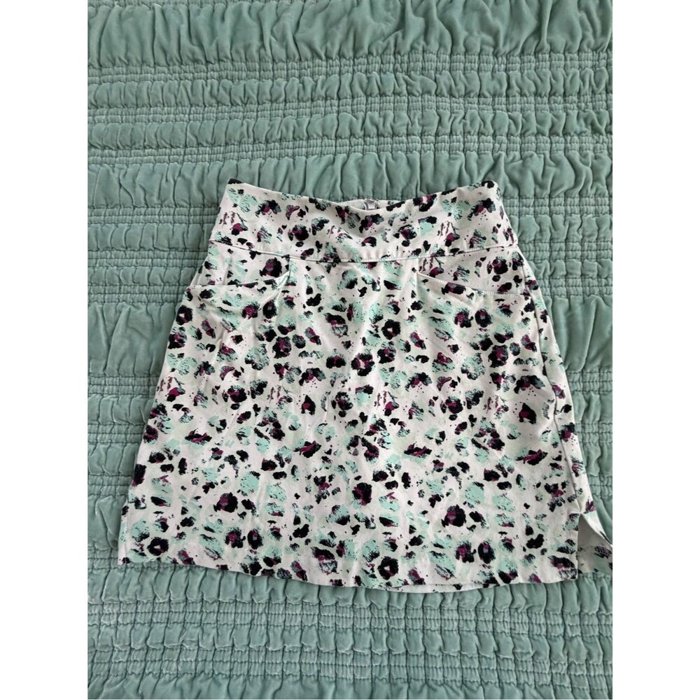 Lady Hagen White Mini Skirt with Mint and Black Floral Spots-XS